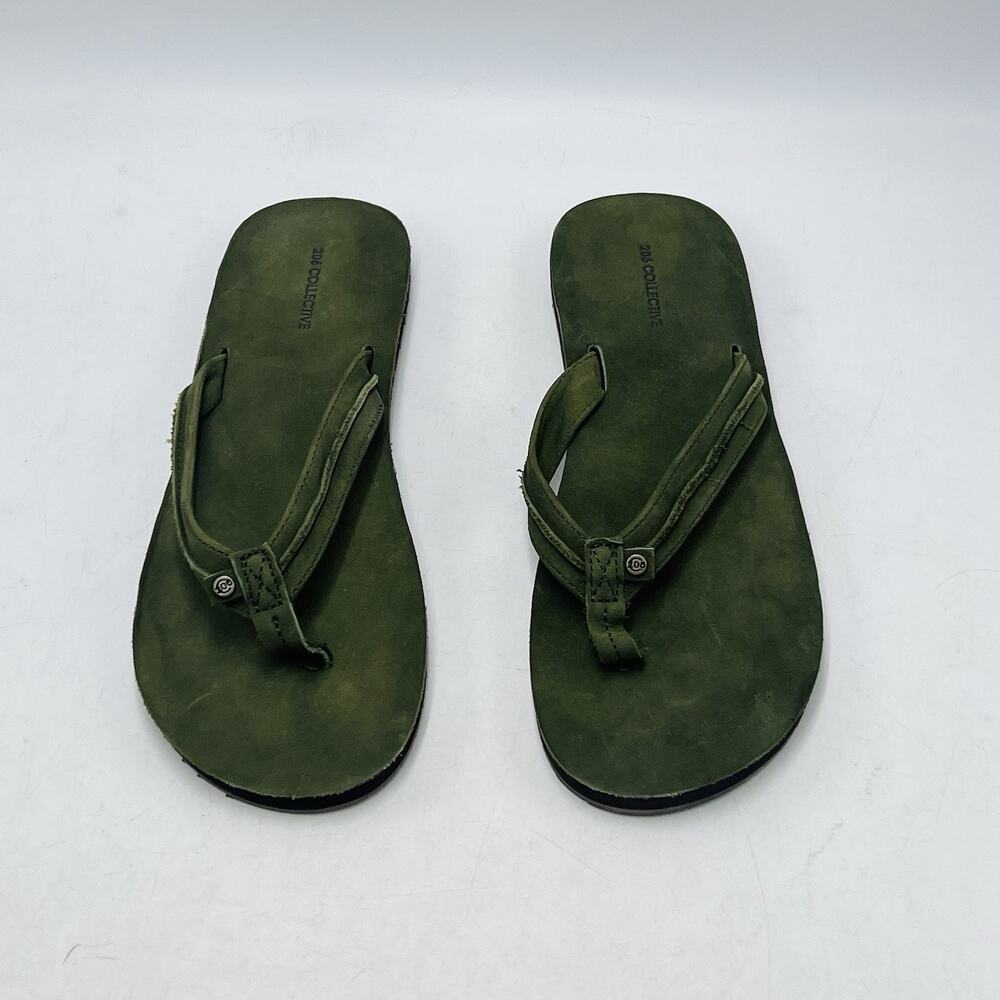 206 Collective Women's 10 Alki Olive Green Leather Flip Flop Shoes